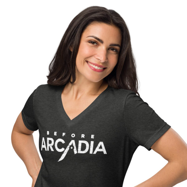 Before Arcadia Logo Women’s Relaxed V-Neck T-Shirt - Image 8