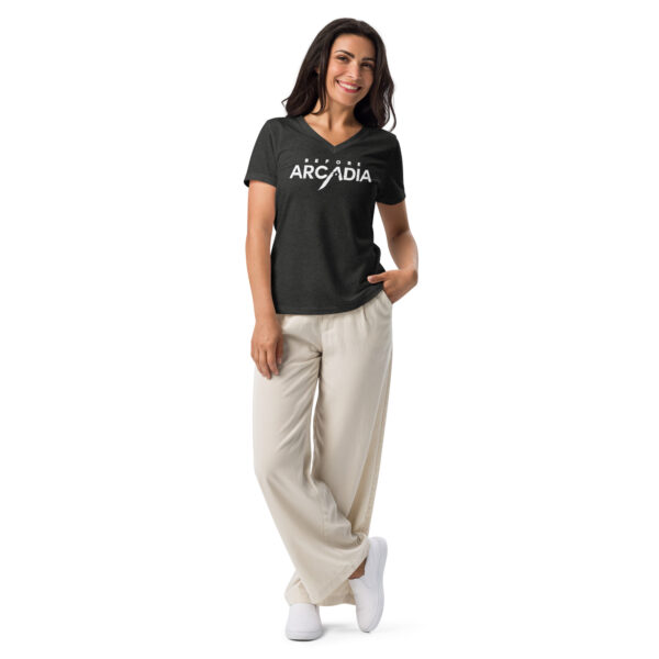 Before Arcadia Logo Women’s Relaxed V-Neck T-Shirt - Image 7
