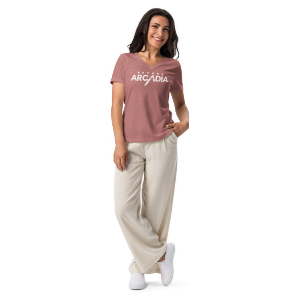 Before Arcadia Logo Women’s Relaxed V-Neck T-Shirt - Image 13
