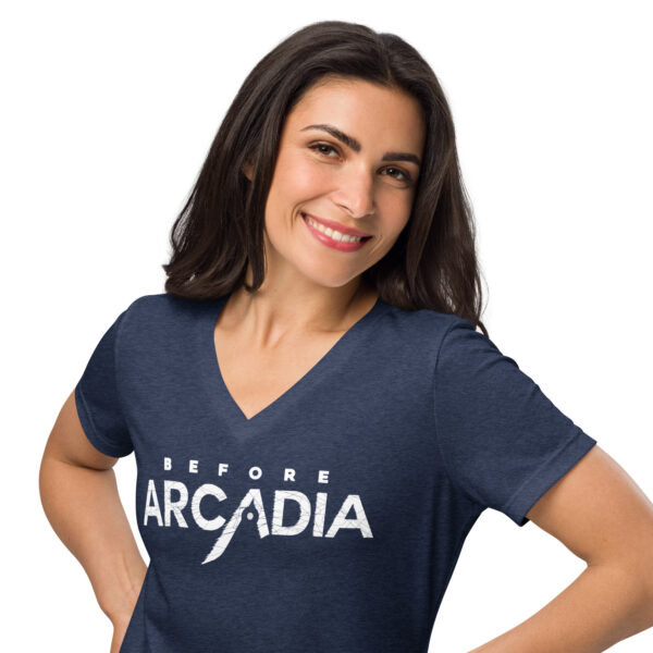 Before Arcadia Logo Women’s Relaxed V-Neck T-Shirt - Image 5