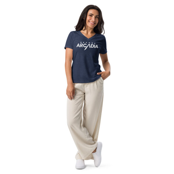 Before Arcadia Logo Women’s Relaxed V-Neck T-Shirt - Image 4