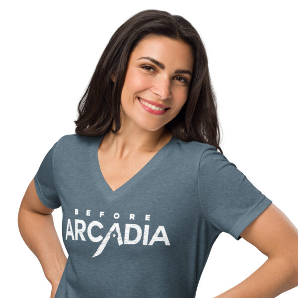 Before Arcadia Logo Women’s Relaxed V-Neck T-Shirt - Image 11
