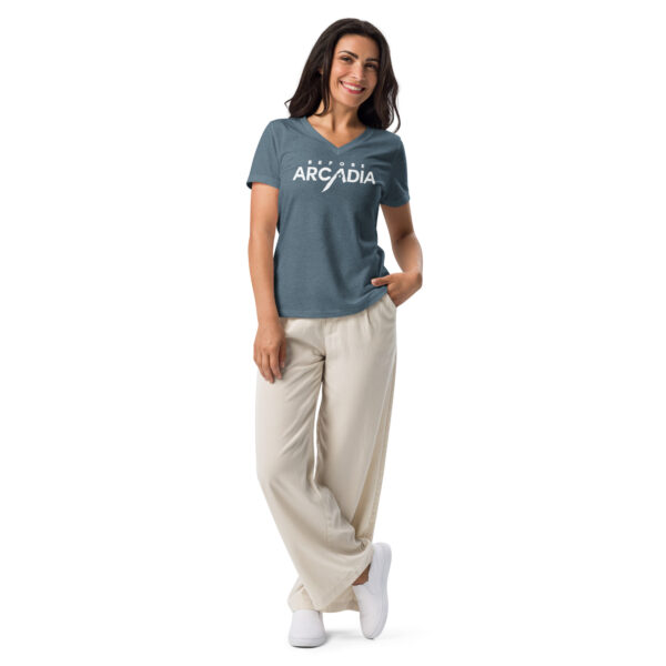 Before Arcadia Logo Women’s Relaxed V-Neck T-Shirt - Image 10